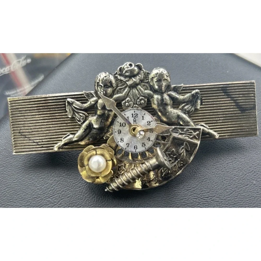 Lot Of 4 Vintage Hair Clips Steampunk Cherub, Wooden Beads, Crystal, Black. READ